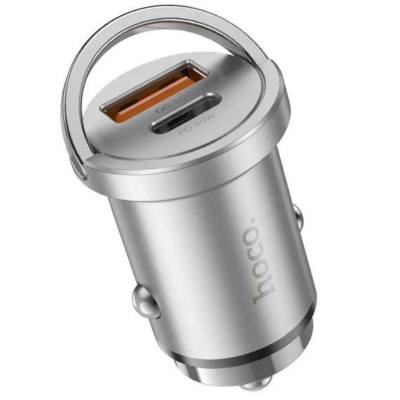 АЗУ Hoco NZ10 Handy PD45W+QC3.0 (1USB-A/1C) + кабель Type-C to Lightning Silver | Зображення 4