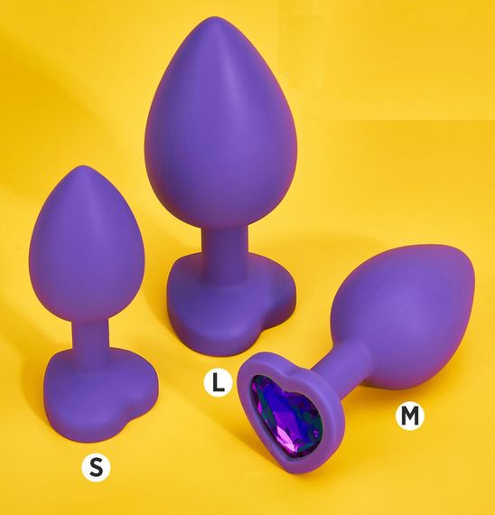 Набір фіолетових силіконових анальних пробок із кристалом We Love S M L | Зображення 2