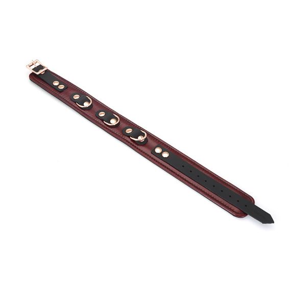 Кожаный ошейник с поводком Liebe Seele Wine Red Collar and Leash, 3 кольца для крепления Sex Aura | Зображення 8