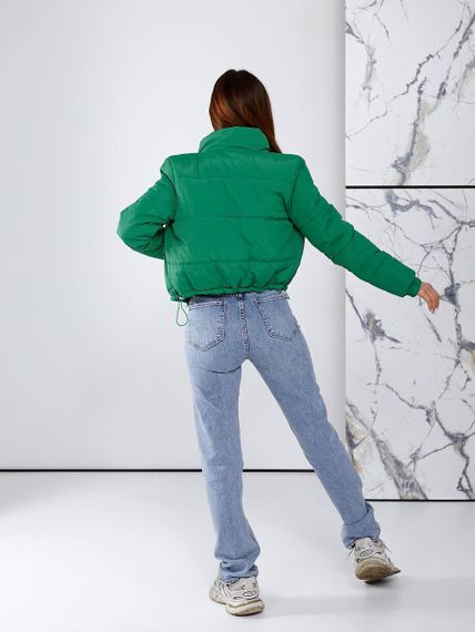 Женская короткая легкая весення куртка на молнии без капюшона  CU377 цвет зеленый, размер 46/48 | Зображення 5