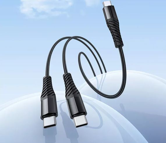 Кабель Hoco X123 2-in-1 USB Type-C to 2×Type-C 2А/1м для заряджання двох пристроїв - Black | Зображення 4