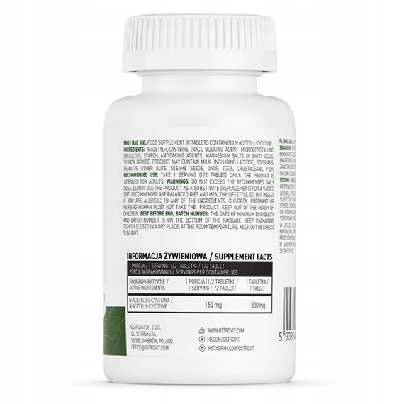 Ацетилцистеин Ostrovit NAC 300 mg 150tabl | Зображення 1