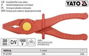 Плоскогубці ізольовані YATO Польща l=200 мм VDE 1000В YT-21191