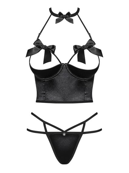 Комплект-корсет зі шнурівкою та трусиками Obsessive Delishya, чорний, L/XL | Зображення 4
