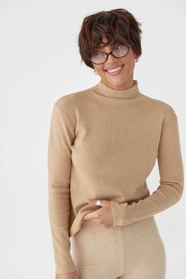 Базова трикотажна водолазка - бежевий цвет, ONE SIZE (є розміри) | Зображення 4