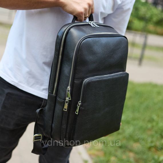 Классический мужской рюкзак из кожи 42х30х16, практичный аксессуар для ноутбука и документов, черный | Зображення 4