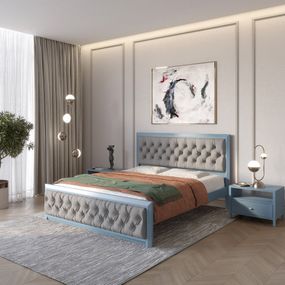 Односпальне дерев'яне ліжко Mebigrand Барселона Б3 Сіро-синій (S7010R90B)/Аляска 93 (Сірий) 90х190 см (MBG-13862)