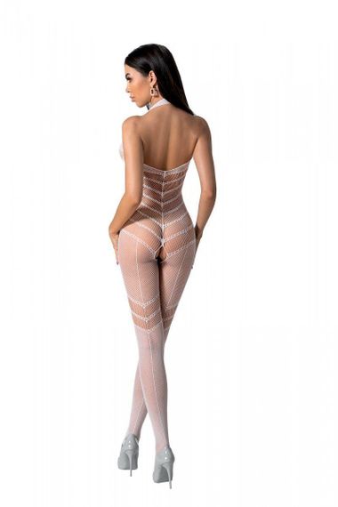 Бодістокінг з плетінням на животику Passion BS100 One Size, white, декоративний шов, з доступом Sex Aura | Зображення 2