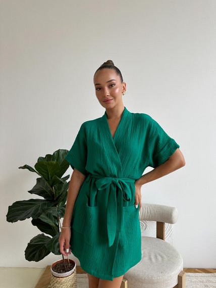 Жіночий халат COSY із мусліну Hawaii, зелений