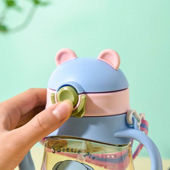 Дитячий поїльник-непроливайка "Слоненя" (410 мл) із силіконовою трубочкою, ручками та ремінцем Блакитний | Зображення 2