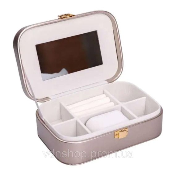 Скринька для прикрас з еко шкіри 20×14×7 см із дзеркалом органайзер для ювелірних виробів HP-5-32GOLD | Зображення 1