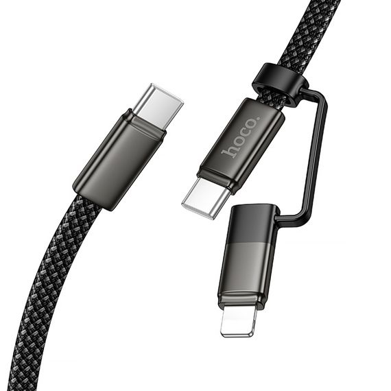 Дата кабель Hoco X125 Surplus 2in1 Type-C to Lightning/Type-C 60W (1m) Black | Зображення 3
