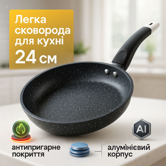 Сковорода для кухаря UNIQUE UN-5135 24 см, Сковорода надовго для газової плити QB-59