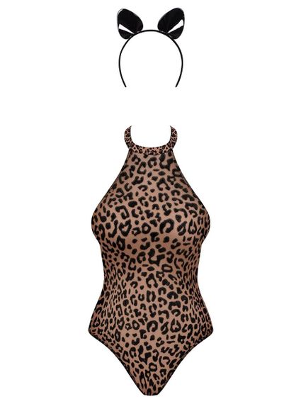 Эротический костюм леопарда Obsessive Leocatia teddy S/M, боди, обруч с ушками Sex Aura | Зображення 2