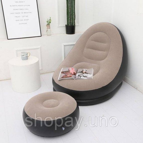 Надувной диван – кровать AIR SOFA | Надувное велюровое садовое кресло с пуфиком для отдыха | Зображення 2