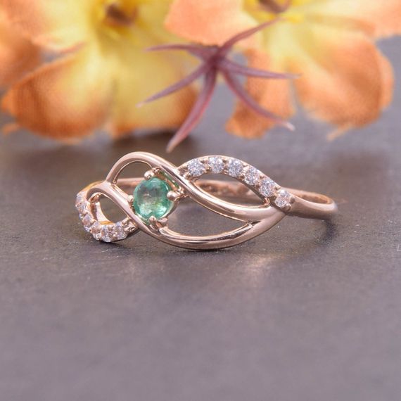 Кольцо из красного золота с изумрудом 18.5 | Зображення 2