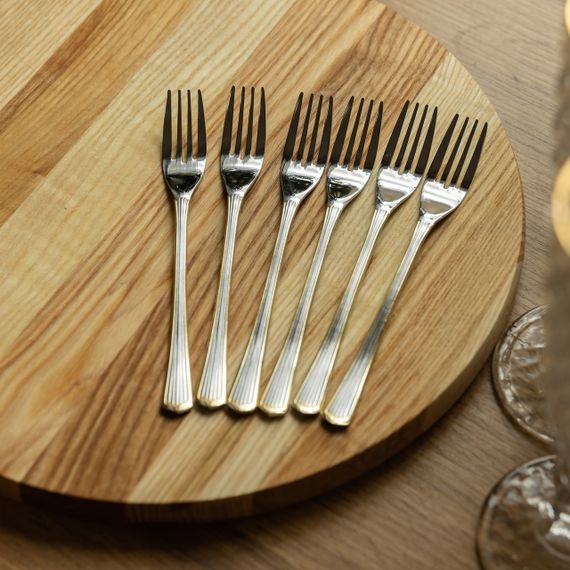 Набор десертных вилок 6 штук вилки для десерта из нержавеющей стали 15.2 см Серебро с золотой обводкой HP-20-34 | Зображення 3