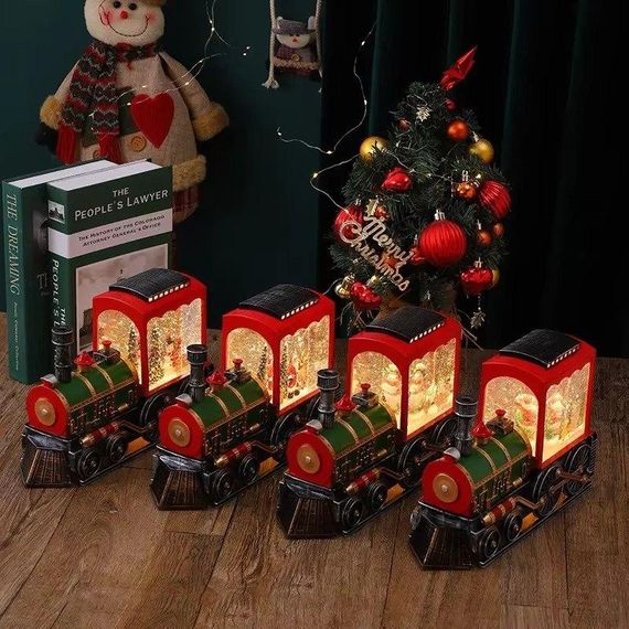 Різдвяний нічник у вигляді поїзда з сніжинками, що латають, Затишний світильник Паровозик знижка