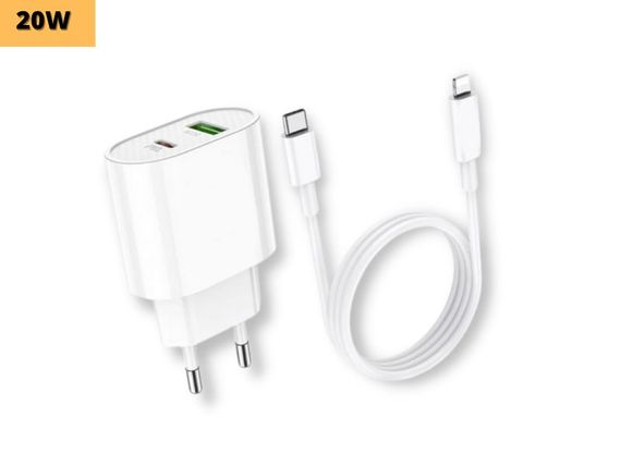 Мережевий зарядний пристрій блок живлення для телефону та планшета XPRO C95A PD20W+QC3.0 Type-C to Lightning білий (33262-01) | Зображення 1