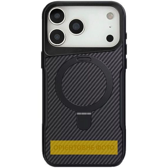 TPU+PC чохол Metal Buttons with MagSafe Carbon Ring для Apple iPhone 17 (6.3") Чорний