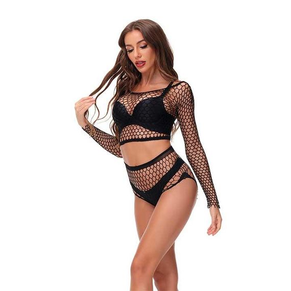 Сексі комплект із топом і трусиками в сітку чорний