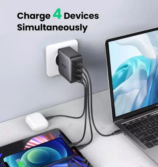 Универсальное портативное быстрое зарядное устройство Ugreen CD226 GaN 100W 3C1A на 4 USB | Зображення 3