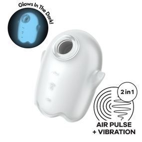 Вакуумний кліторальний стимулятор з вібрацією Satisfyer Glowing Ghost White, світиться в темряві