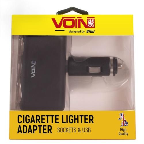 Розгалужувач (подовжувач) прикурювача VOIN 2 виходи +2USB 2400mA 12/24V SC-2004 змінний кут | Зображення 1