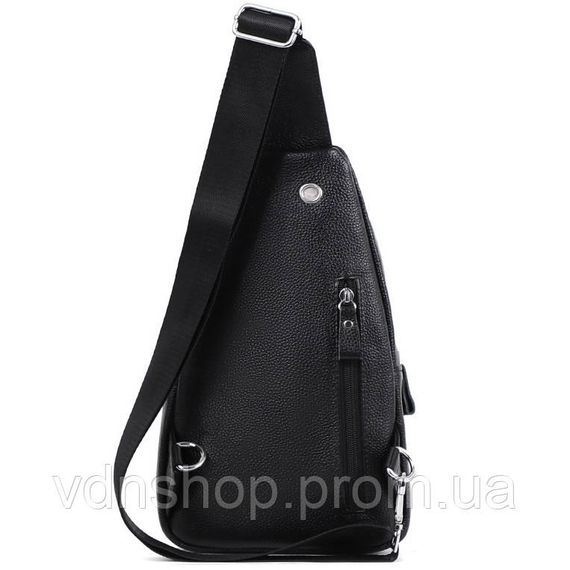 Сумка-слинг мужская на одно плечо 18х32х7, нагрудной рюкзак из натуральной кожи 74521 черный | Зображення 7
