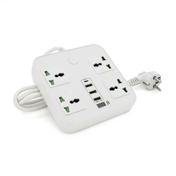 Мережевий фільтр ТВ-Т90, 4 розетки + 3 USB, 2 м, перетин 3х0, 75мм, 3000W, White