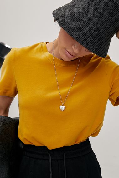 Однотонна трикотажна футболка - гірчичний цвет, ONE SIZE (є розміри) | Зображення 4