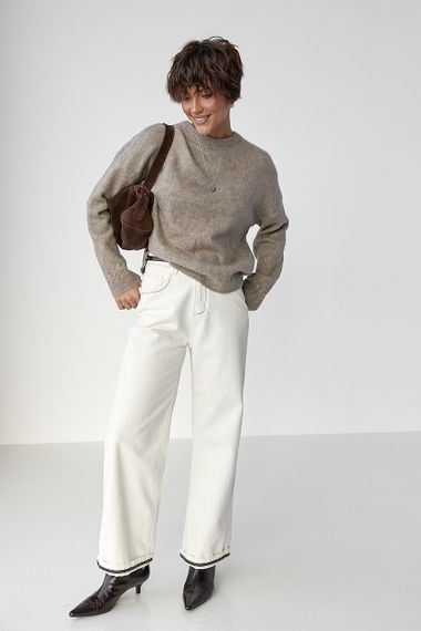 В'язаний теплий джемпер з візерунками косичок - кавовий цвет, ONE SIZE (є розміри) | Зображення 2