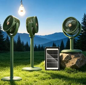 Аккумуляторный телескопический напольный вентилятор S39 с солнечной панелью, LED-лампой и функцией PowerBank, USB-C, 5 скоростей