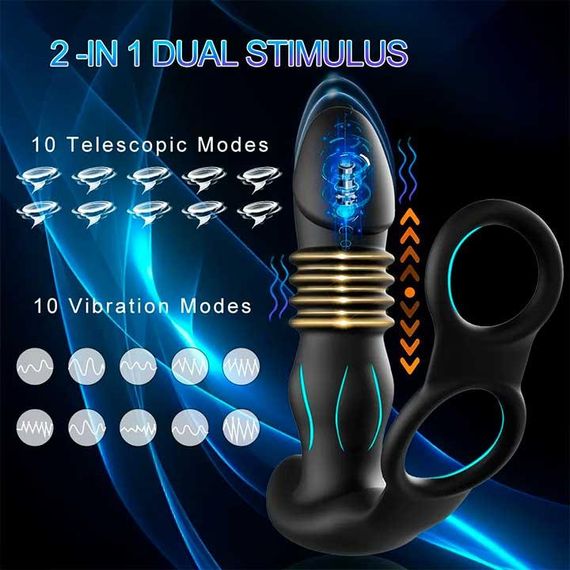 Смарт анальный вибратор, массажер простаты с эрекционными кольцами на пенис и поступательными движениями | Зображення 1