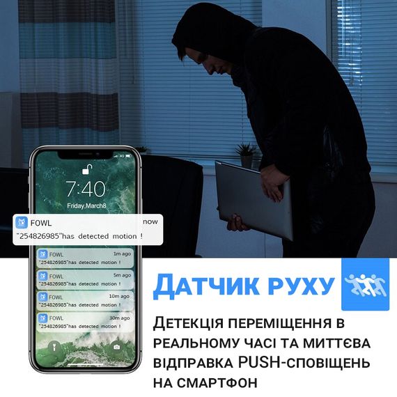 Поворотна бездротова WiFi IP камера відеоспостереження Camsoy X1, PTZ обертання 355°, 1080P, White | Зображення 7