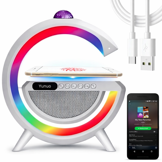 Лампа-ночник с беспроводной зарядкой, Bluetooth-колонкой и RGB LED подсветкой 15Вт + дискокуля, YN-2366 | Зображення 2