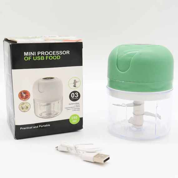 Аккумуляторный мини измельчитель для продуктов 250мл, с USB / Кухонный мини блендер для овощей | Зображення 2