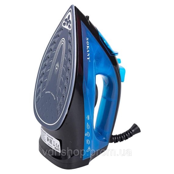 Ручной паровой утюг 1600 Вт с керамическим покрытием для одежды Синий Sokany SK-11005 | Зображення 4