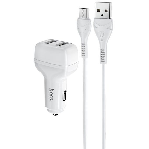 АЗП Hoco Z36 Leader 2.4A (2USB-A) + кабель USB to MicroUSB Білий