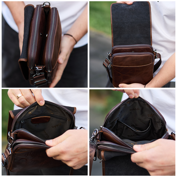 Сумка с клапаном через плече з гладкої шкіри коричнева Tiding Bag TD-81020 | Зображення 6