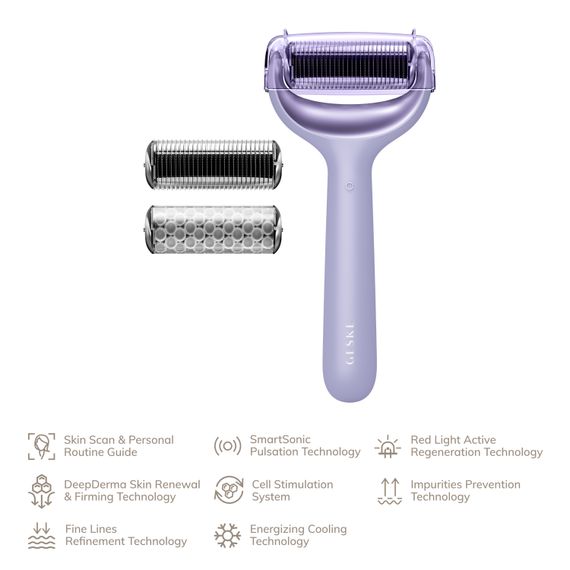 Електронний ролер для обличчя та тіла з мікроголками GESKE MicroNeedle Face&Body Roller 8в1 purple | Зображення 1