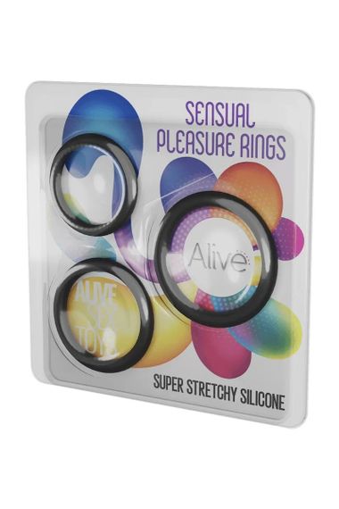 Набір ерекційних кілець Alive Sensual Pleasure Rings чорні Sex Aura | Зображення 3