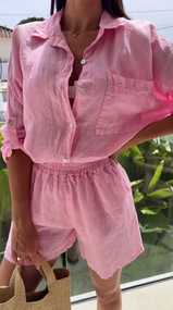 Женский летний костюм двойка шорты и рубашка LY25028 цвет розовый, размер 42/44