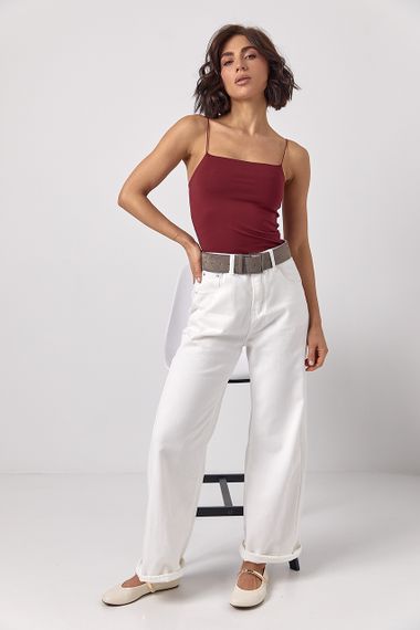 Бавовняна майка на тонких бретелях - бордо цвет, M (є розміри) | Зображення 2