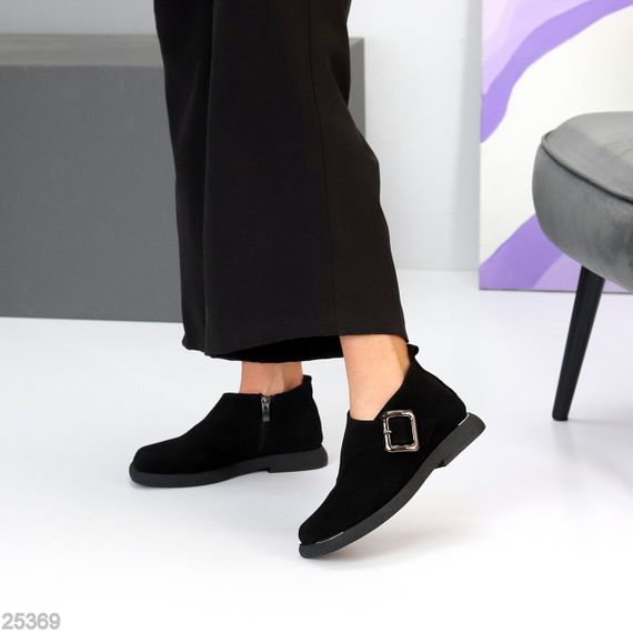 Дизайнерские черные туфли натуральная замша квадратный носок | Зображення 5