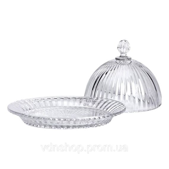 Блюдо сервировочное с крышкой Ø 20 см стеклянное прозрачное для десертов, выпечки, фруктов HP-YH-43 | Зображення 4