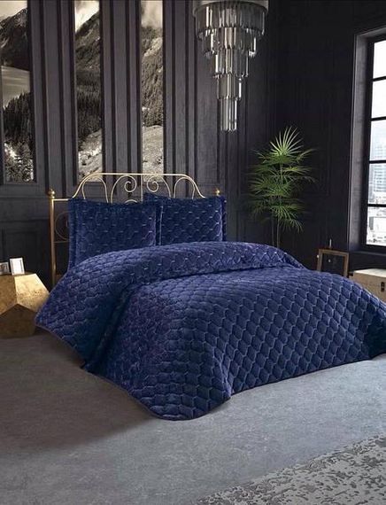 Покрывало (250х260см) с наволочками (50х70см) Miss Bella Lizbon lacivert Велюр