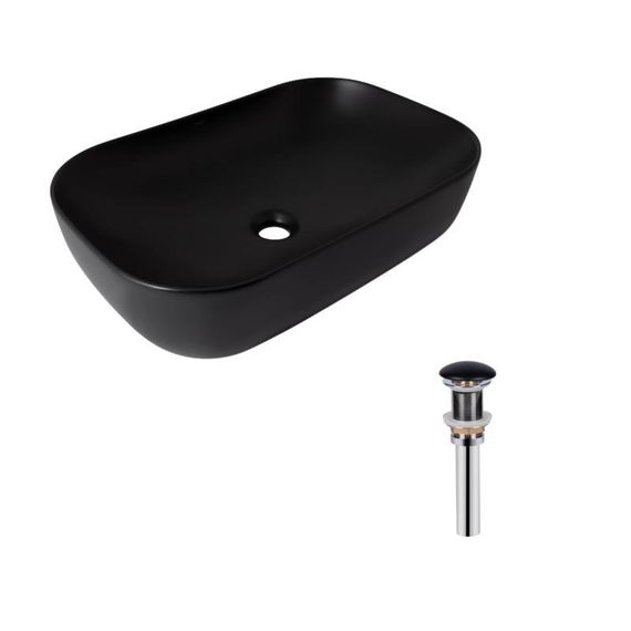 Комплект Qtap Robin: Раковина накладна прямокутна 600x390x150 мм Matt Black + Донний клапан PU03