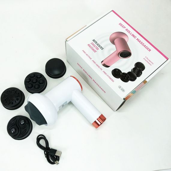 Масажер антицелюлітний для тіла рук та ніг 4 насадки 6 швидкостей Deep Rolling Massager. Колір: білий | Зображення 5
