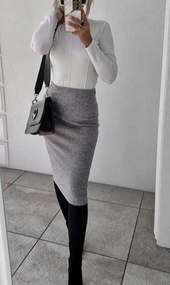 Женская юбка миди трикотаж рубчик MM562 размер 44/46 цвет серый